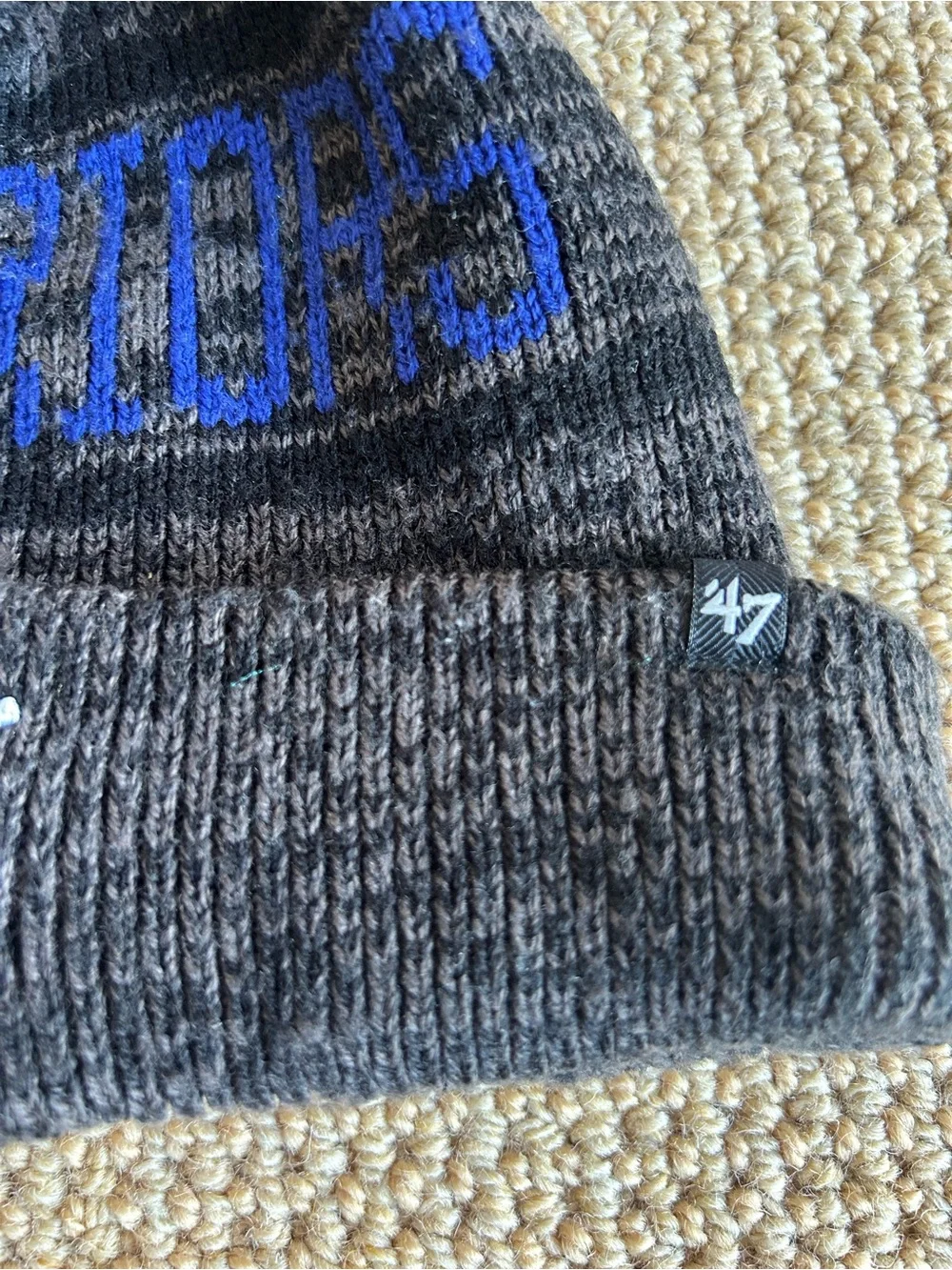 '47 Brand Warriors Knit Beanie in Charcoal with Blue Lettering OS